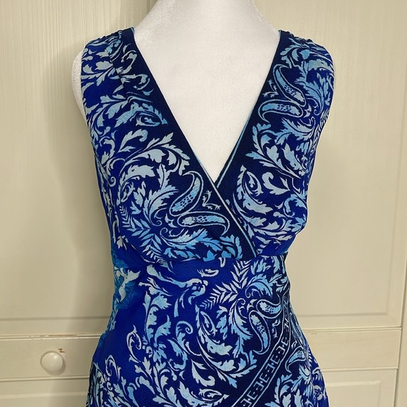 Rabbit Designs Women’s Blue Paisley Midi Asymmetrical Slip Sundress Size 10 - Picture 2 of 12